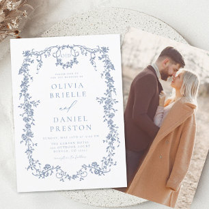 Victorian Vintage French Photo Blue Wedding Invitation