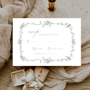 Victorian Vintage French RSVP Sage Green Wedding Invitation