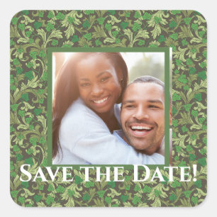 Victorian Vintage Green Ivy Save the Date Square Sticker