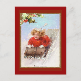 Victorian Vintage Holiday Card Sledding