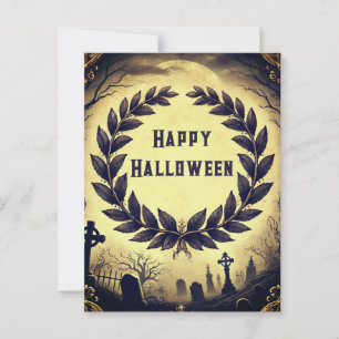 Victorian Vintage Laurel Wreath Halloween Party Postcard