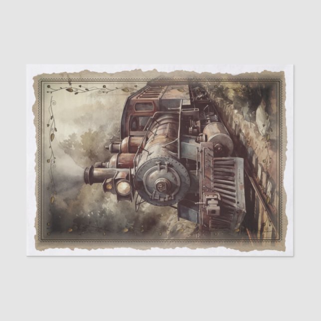 Victorian Vintage Locomotive Decoupage Tissue Paper (Front)