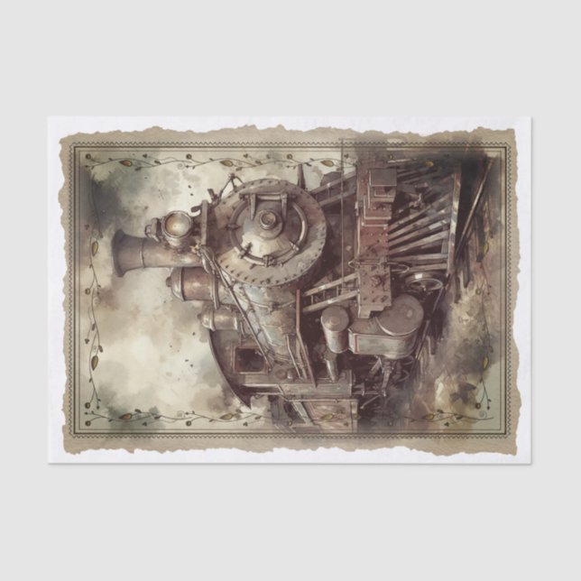 Victorian Vintage Locomotive Decoupage Tissue Paper (Front)