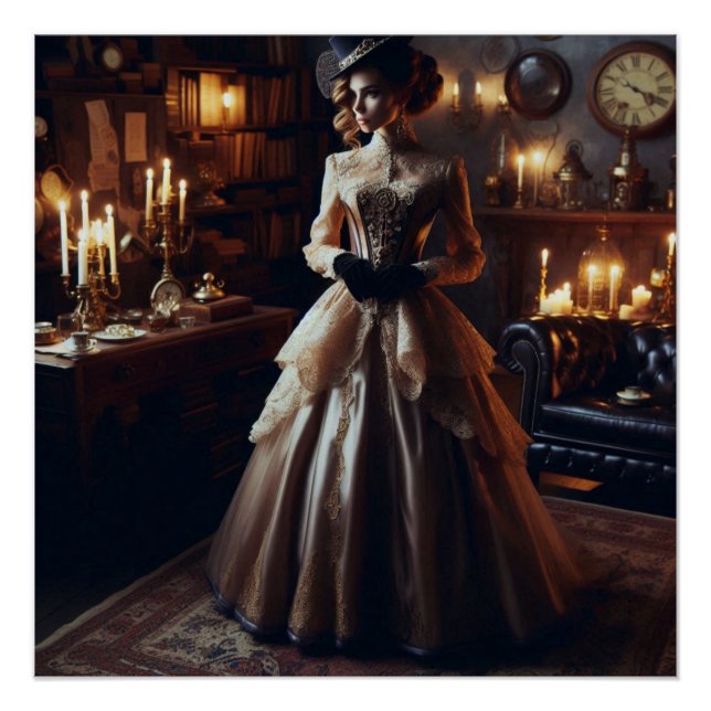 Victorian Vintage Mysterious Elegant Woman  Poster (Front)