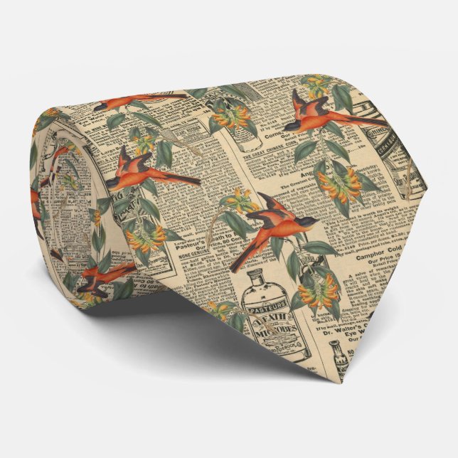 Victorian Vintage Orange Birds Tie (Rolled)