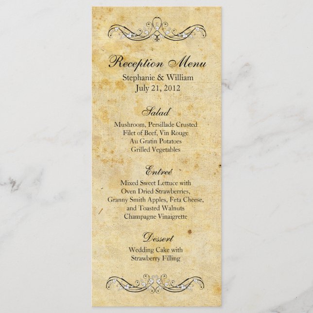 Victorian Vintage Ornate Reception Menu (Front)