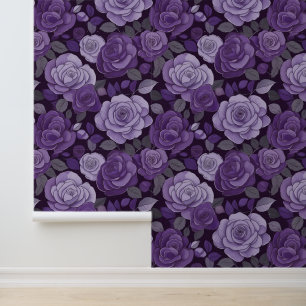 Victorian Vintage Purple Grey Floral Climbing Rose Wallpaper