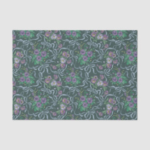 Victorian Vintage Purple Pansies Steel Blue Ribbon Tissue Paper