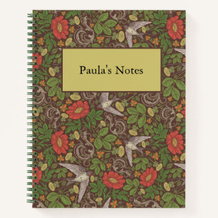 Victorian Vintage Red Daisy Bird English Garden Notebook