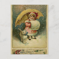 Victorian Vintage Retro Child and Cat Christmas