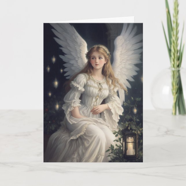 Victorian Vintage Retro Christmas Angel Holiday Card (Front)