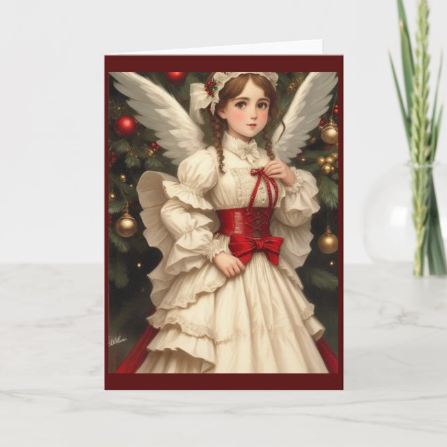 Victorian Vintage Retro Christmas Angel Holiday Card (Front)