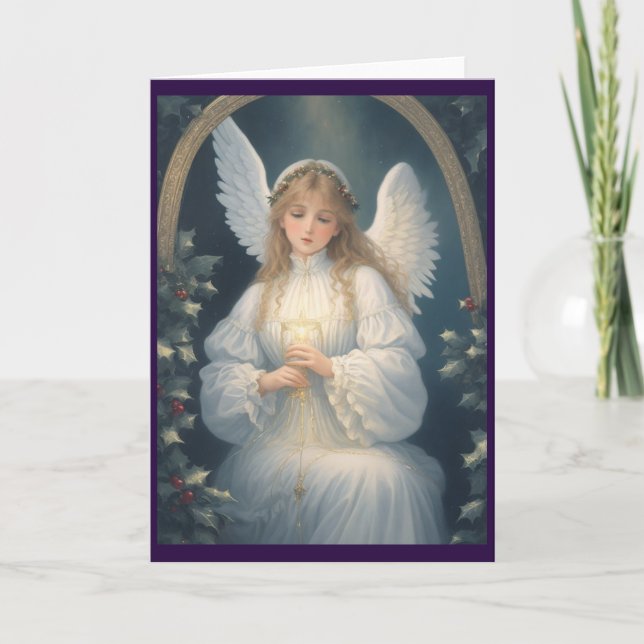 Victorian Vintage Retro Christmas Angel Holiday Card (Front)