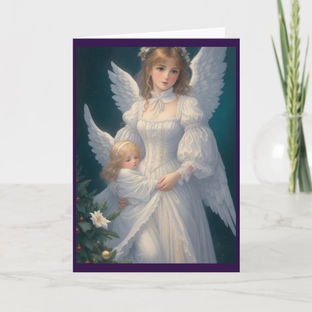 Victorian Vintage Retro Christmas Angel Holiday Card (Front)