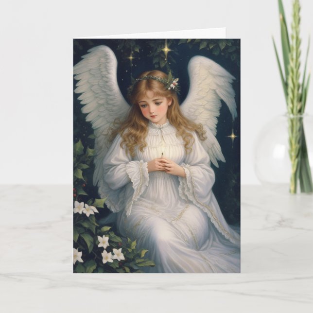 Victorian Vintage Retro Christmas Angel Holiday Card (Front)