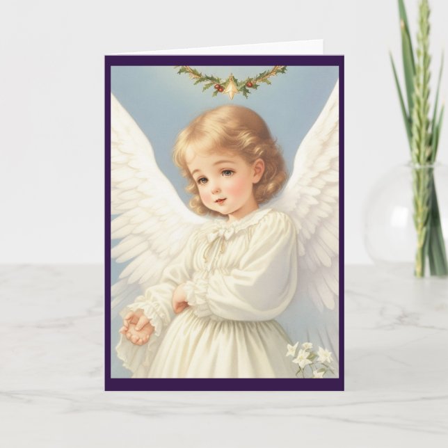 Victorian Vintage Retro Christmas Angel Holiday Card (Front)