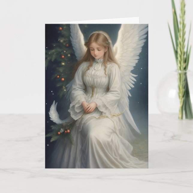 Victorian Vintage Retro Christmas Angel Holiday Card (Front)