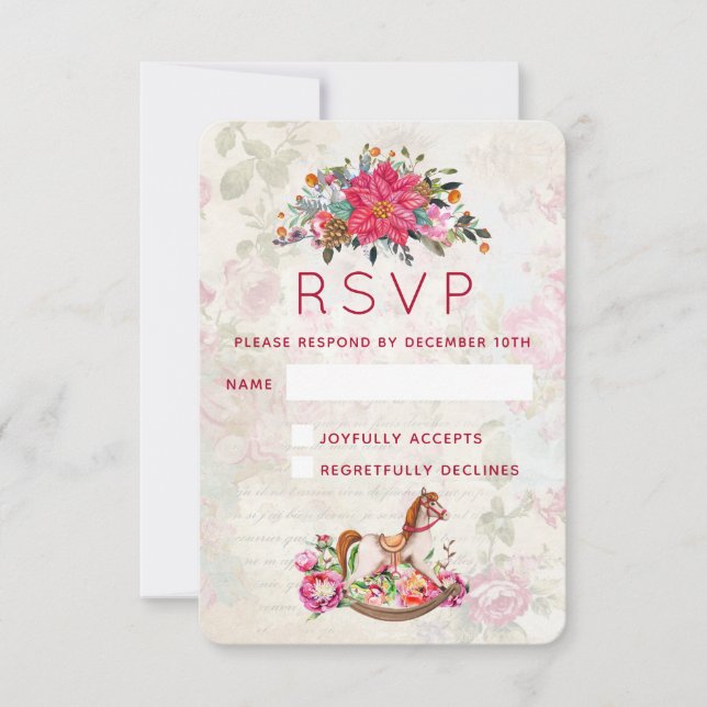 Victorian Vintage Rocking Horse Christmas RSVP (Front)