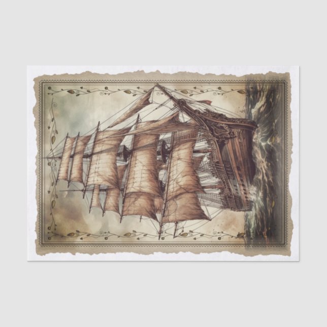 Victorian Vintage Sailing Ship Decoupage Tissue Paper (Front)