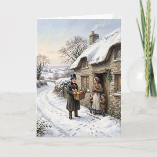 Victorian Vintage Snowy Village Christmas Card