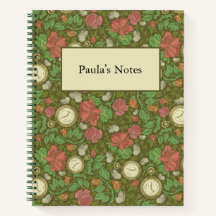 Victorian Vintage Steampunk Pocket Watch Roses Notebook