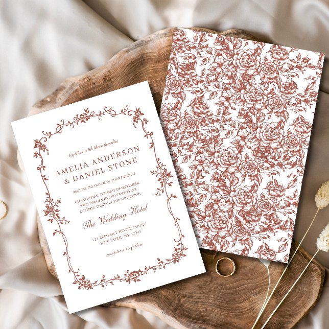 Victorian Vintage Terracotta Floral Wedding Invitation (Creator Uploaded)