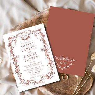 Victorian Vintage Terracotta Wedding Monogram Invitation