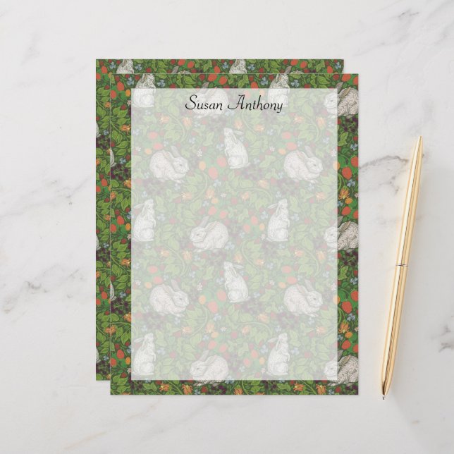 Victorian Vintage White Bunny Rabbit Garden Paper (Front/Back In Situ)