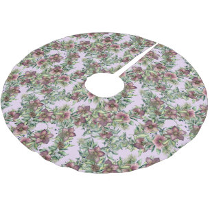 Victorian Violet Hellebore Flowers Brushed Polyester Tree Skirt