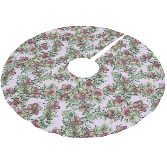 Victorian Violet Hellebore Flowers Brushed Polyester Tree Skirt (Angled)