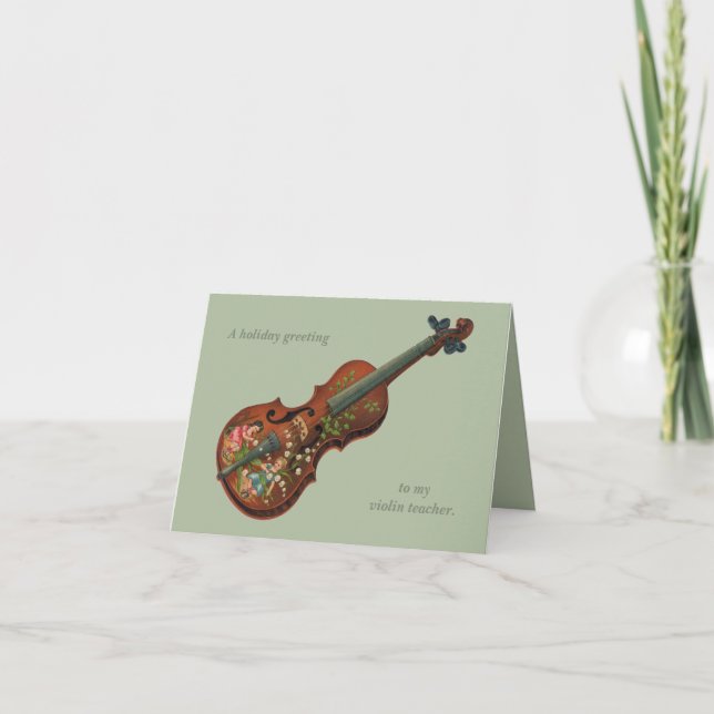 Victorian violin holiday birthday greeting card (Front)
