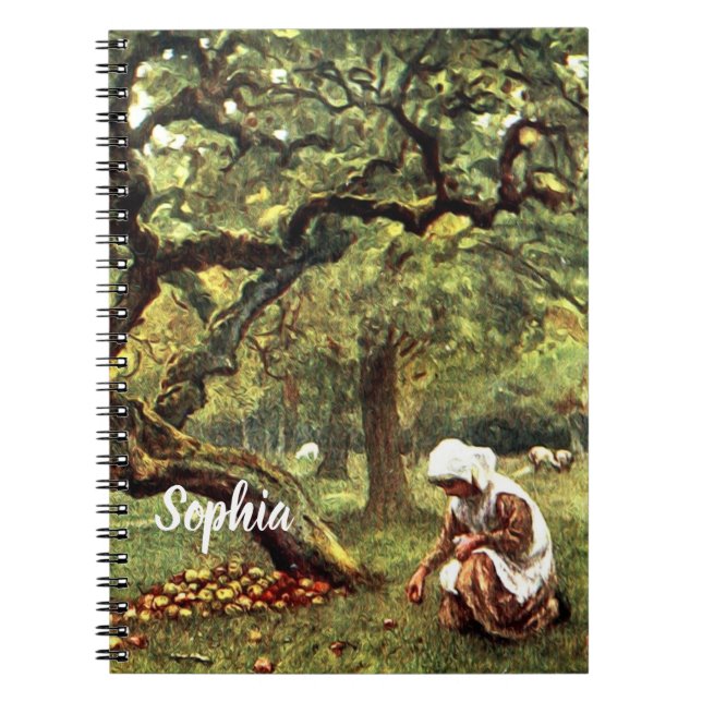Victorian Watercolor: Girl picking Apples Notebook (Front)