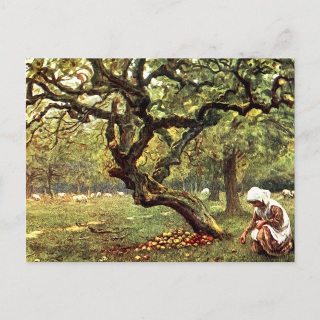 Victorian Watercolor: Girl picking Apples Postcard (Front)