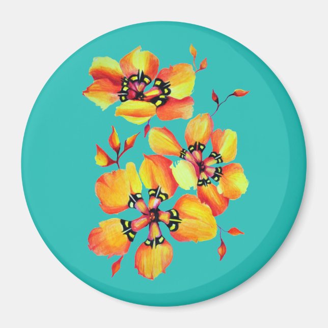 Victorian Watercolor Harlequin Sparaxis Flowers Magnet (Front)