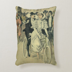 Victorian Wedding Bride and Groom Newlywed Bicycle Decorative Cushion