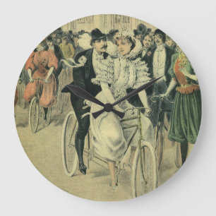 Victorian Wedding Bride and Groom Newlywed Bicycle Large Clock