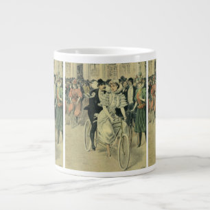 Victorian Wedding Bride and Groom Newlywed Bicycle Large Coffee Mug