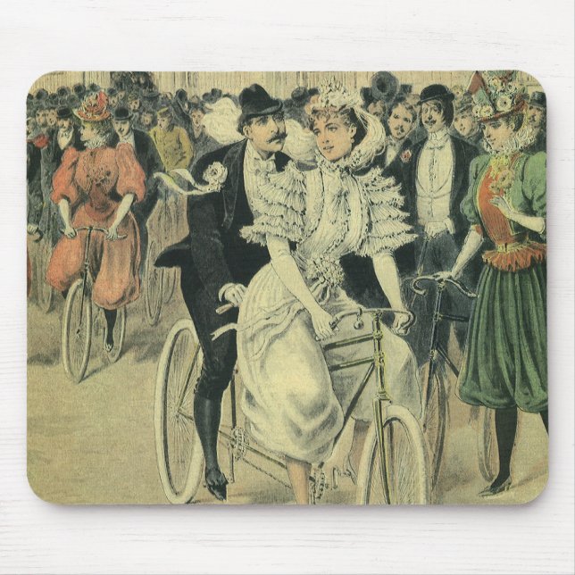 Victorian Wedding Bride and Groom Newlywed Bicycle Mouse Mat (Front)