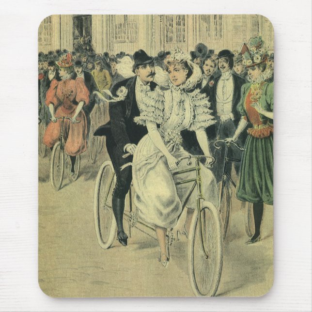 Victorian Wedding Bride and Groom Newlywed Bicycle Mouse Mat (Front)