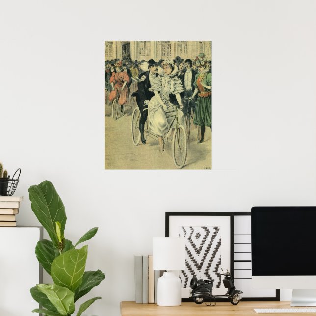 Victorian Wedding Bride and Groom Newlywed Bicycle Poster (Home Office)