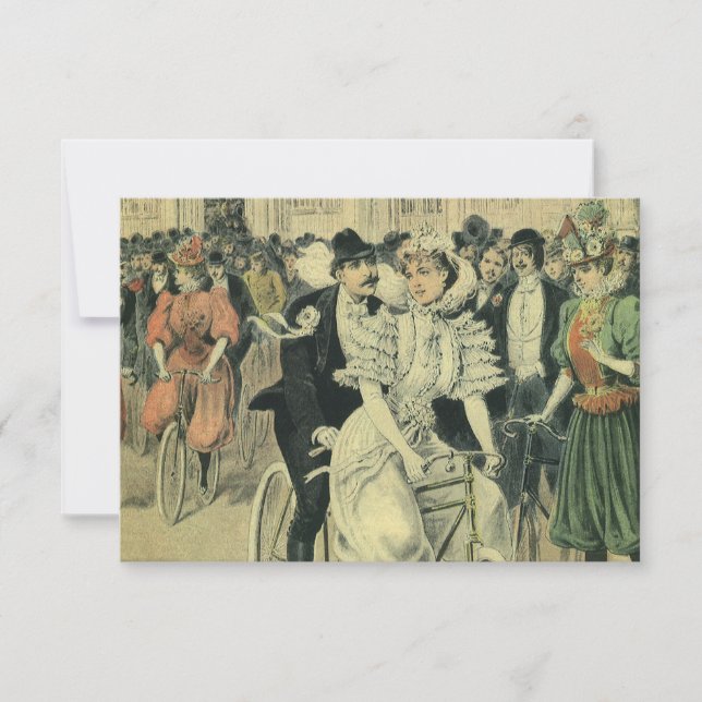Victorian Wedding Bride and Groom Newlywed Bicycle RSVP Card (Front)