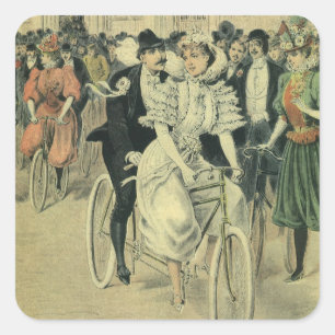 Victorian Wedding Bride and Groom Newlywed Bicycle Square Sticker