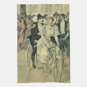 Victorian Wedding Bride and Groom Newlywed Bicycle Tea Towel