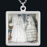 Victorian Wedding Dress Two Women Silver Plated Necklace<br><div class="desc">The artwork print image of the Victorian wedding dress is from an 1850 magazine featuring the most up to date wedding fashion of the day. Beautiful art!</div>