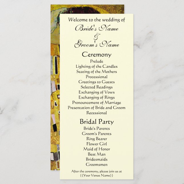 Victorian Wedding Program, The Kiss, Gustav Klimt Programme (Front/Back)