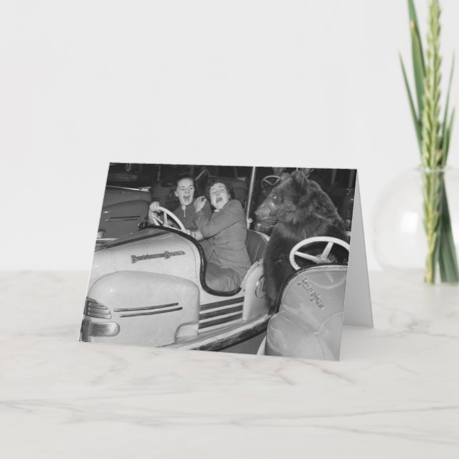 Victorian Weird a Bear Riding Bumper Cars Postcard (Front)