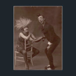 Victorian Weird Funny Clown Postcard<br><div class="desc">A clown holds a hat out for a woman.</div>