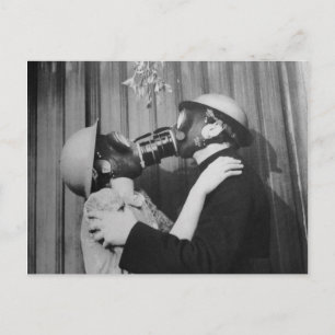 Victorian Weird Gas Mask Kissing Postcard