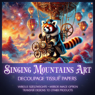 Victorian Whimsy Red Panda Journey Decoupage  Tissue Paper