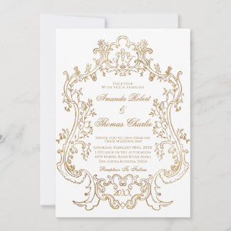 Victorian White and Gold Wedding Invitation